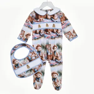 Ocean Baby Boys Teddy Bear Picnic Smocked Sleepsuit & Bib Set (NB-18M)