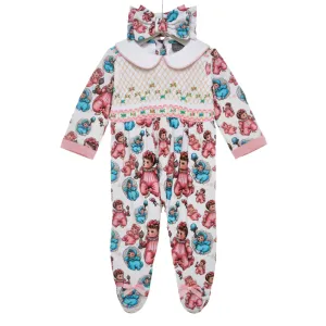 Ocean Baby Girls '20's Style Baby' Smocked Sleepsuit & Headband Set (NB-18M)