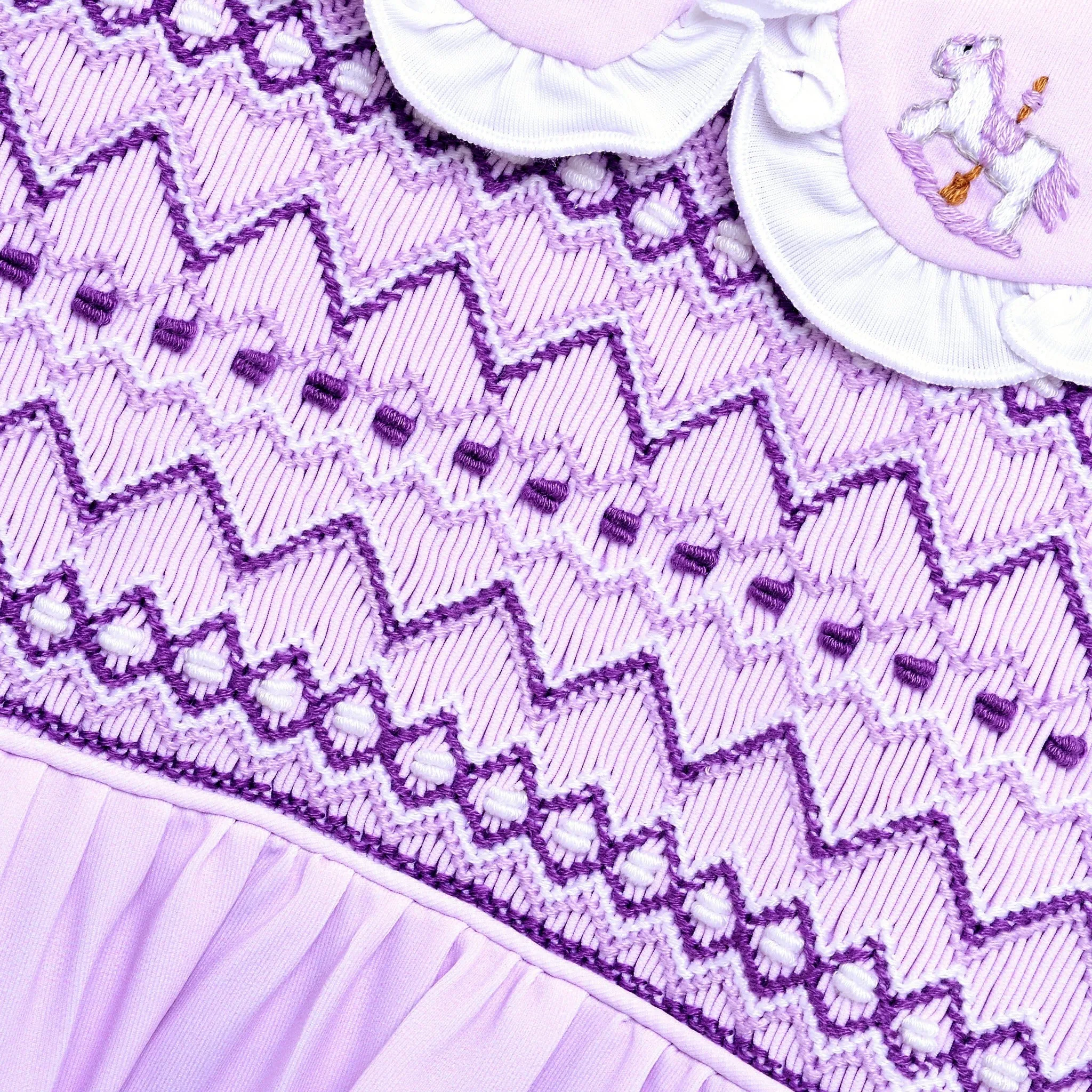 Ocean Baby Girls Lavender Carousel Smocked Sleepsuit & Headband Set (NB-18M)
