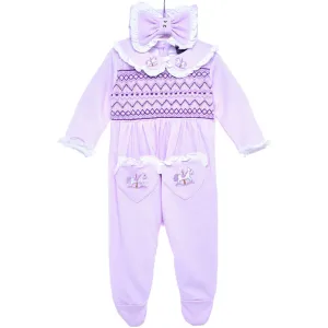Ocean Baby Girls Lavender Carousel Smocked Sleepsuit & Headband Set (NB-18M)