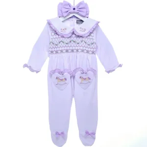 Ocean Baby Girls Lavender Rocking Horse Smocked Sleepsuit & Headband Set (NB-18M)