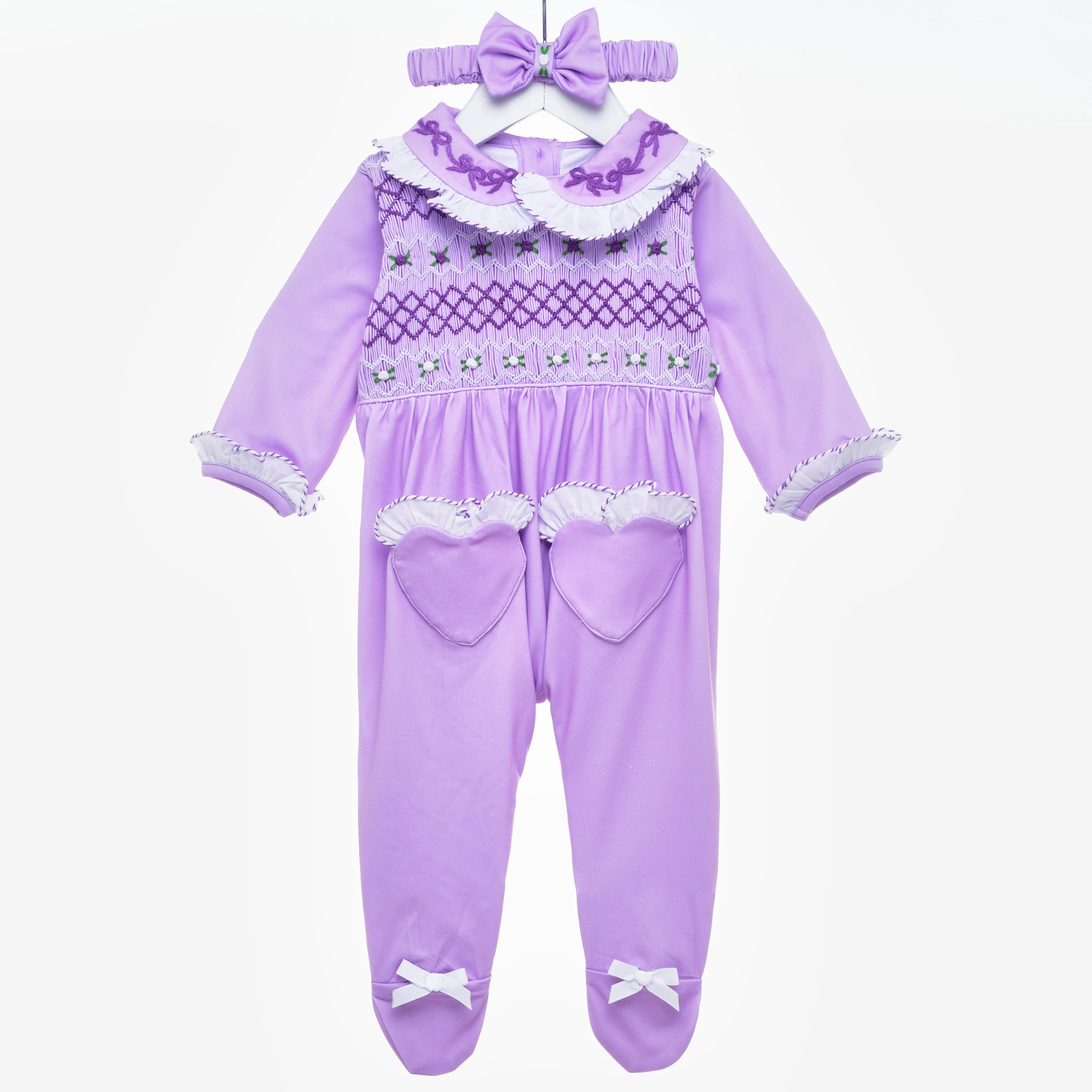 Ocean Baby Girls Lilac Smocked Sleepsuit & Headband Set (NB-18M)