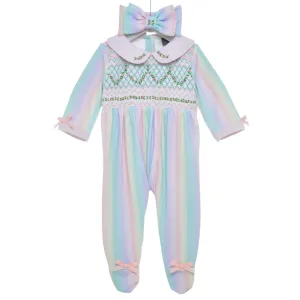 Ocean Baby Girls Multicoloured Smocked Sleepsuit & Headband Set (NB-18M)
