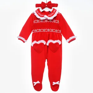 Ocean Baby Girls Red Smocked Sleepsuit & Headband Set (NB-18M)
