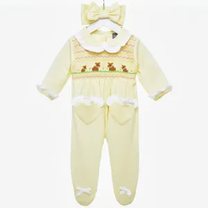 Ocean Baby Girls Smocked Bunny Sleepsuit & Headband Set (NB-18M)