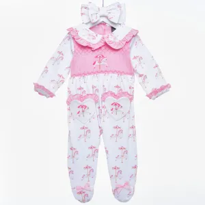 Ocean Baby Girls Smocked Carousel Sleepsuit & Headband Set (NB-12M)