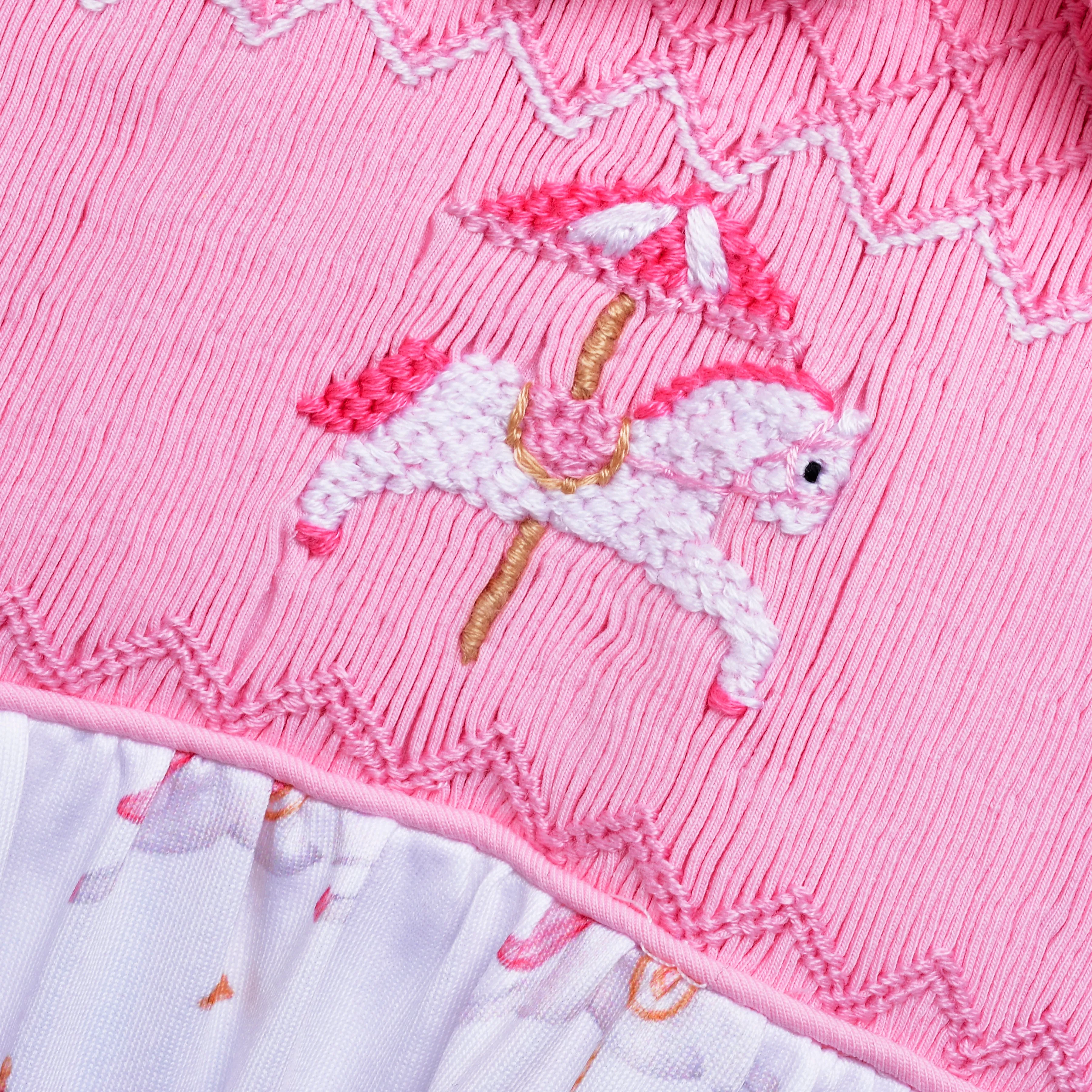 Ocean Baby Girls Smocked Carousel Sleepsuit & Headband Set (NB-12M)