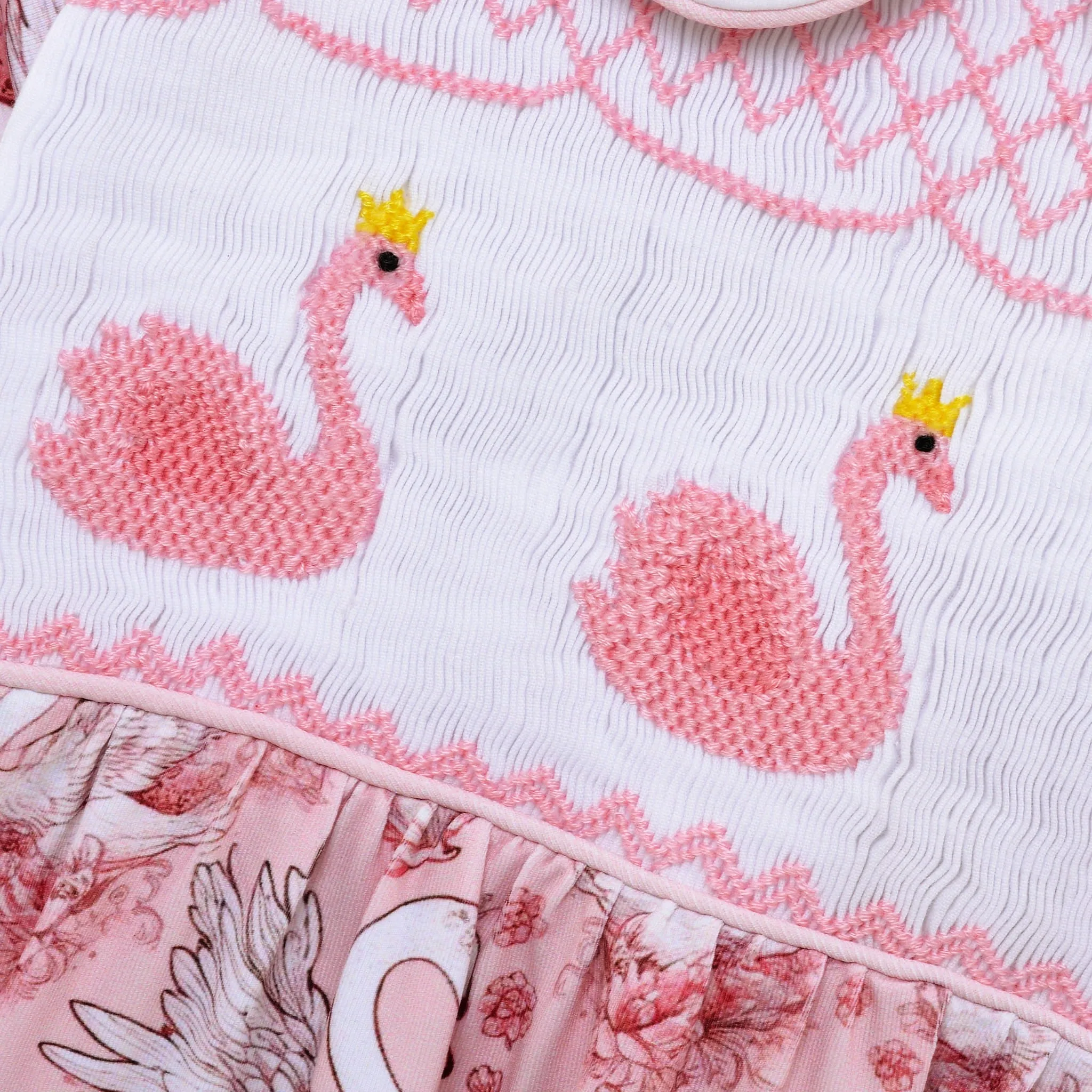 Ocean Baby Girls Smocked Princess Swan Sleepsuit & Headband Set (NB-18M)