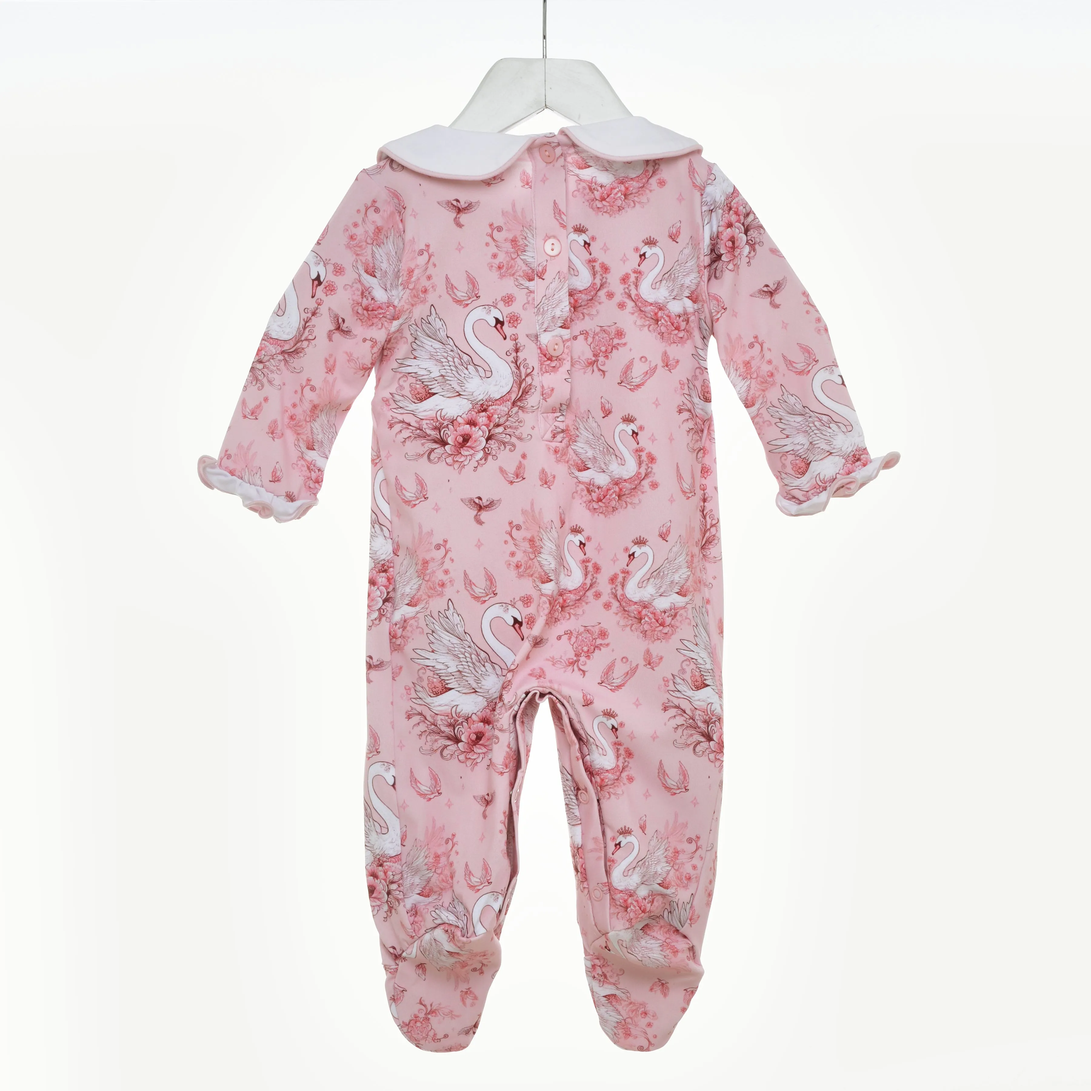 Ocean Baby Girls Smocked Princess Swan Sleepsuit & Headband Set (NB-18M)