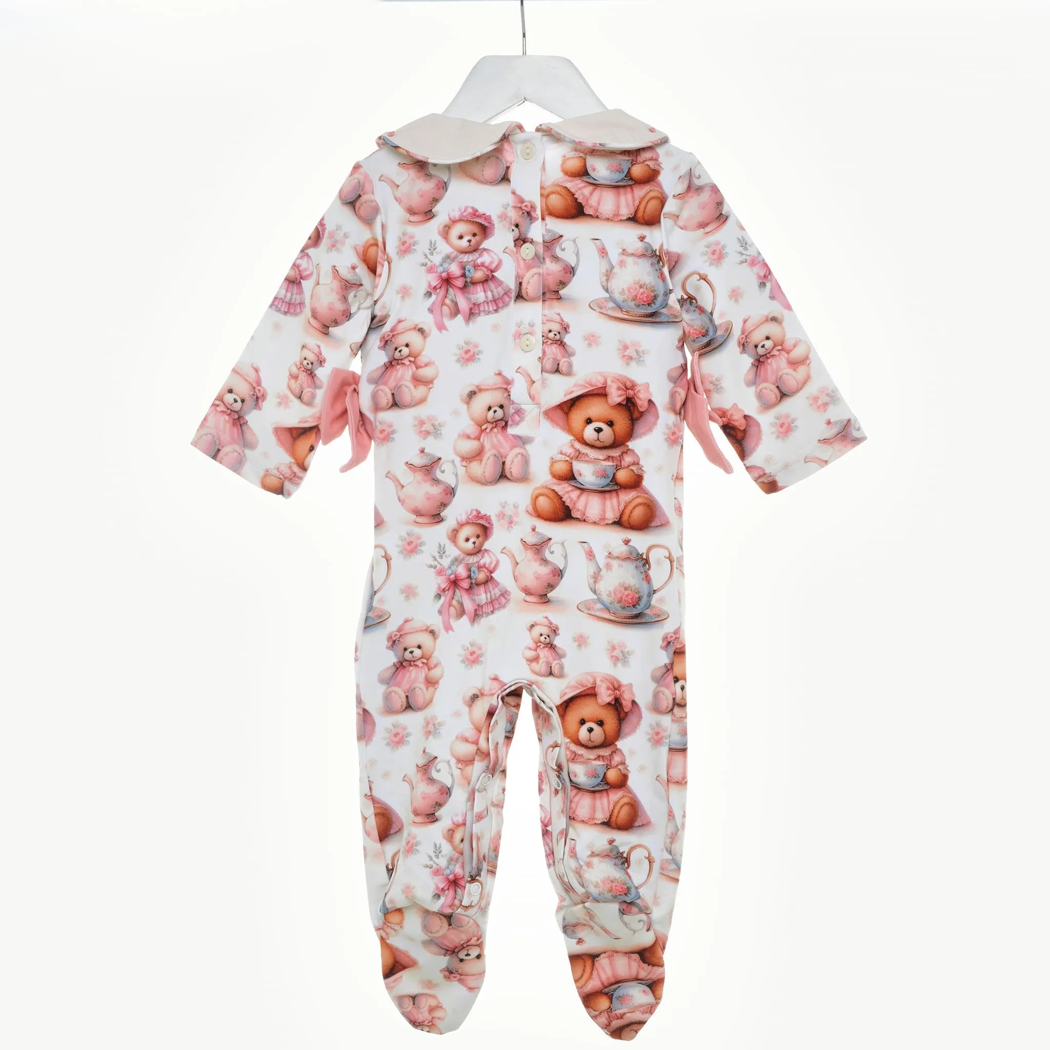 Ocean Baby Girls Teddy Tea Party Smocked Sleepsuit & Headband Set (NB-18M)