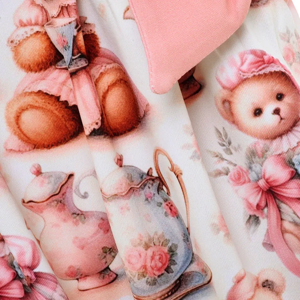 Ocean Baby Girls Teddy Tea Party Smocked Sleepsuit & Headband Set (NB-18M)