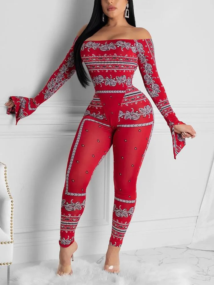 Off Shoulder Bell Sleeve Jumpsuit