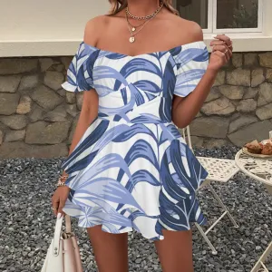 Off Shoulder Strappy Ruffle Hem Romper