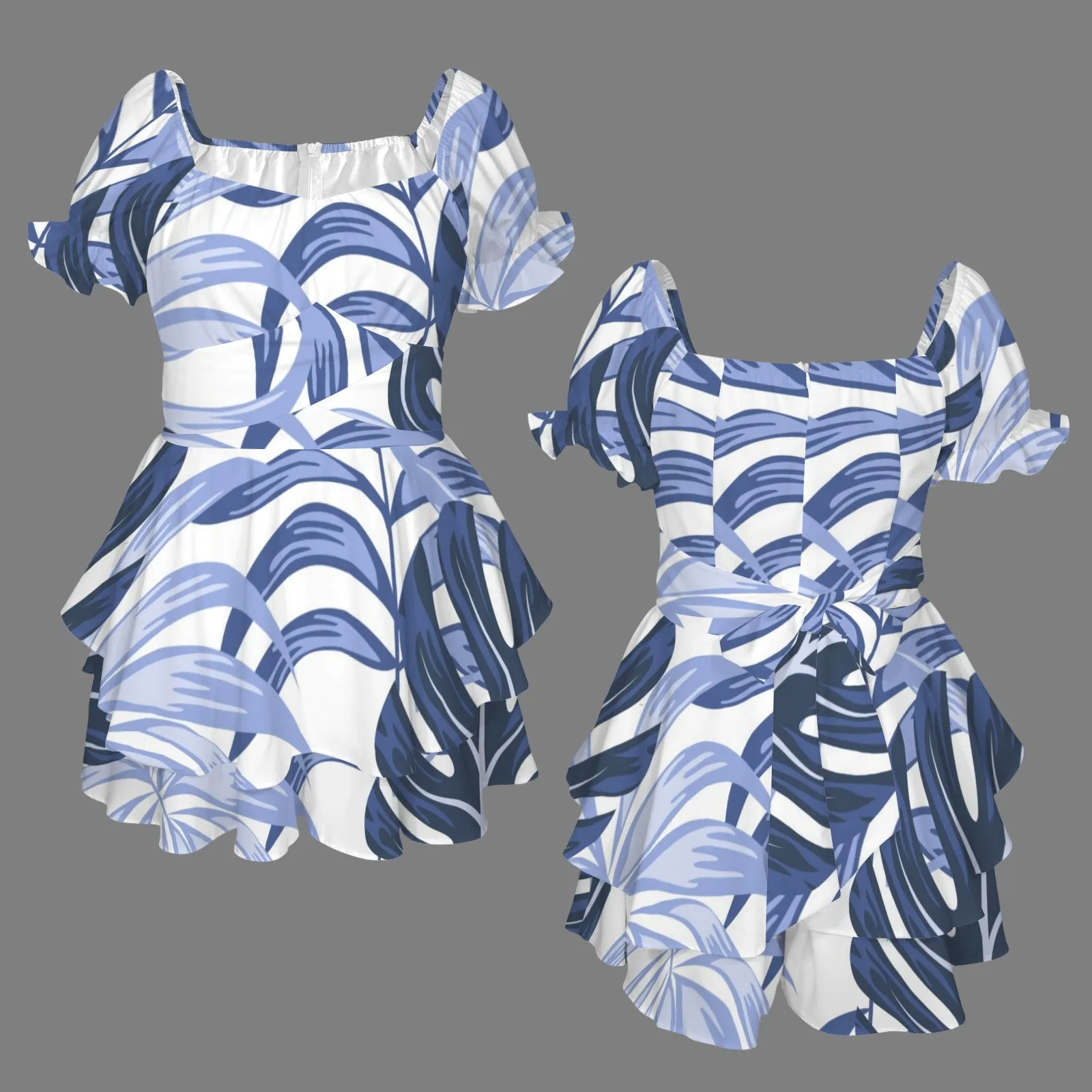 Off Shoulder Strappy Ruffle Hem Romper