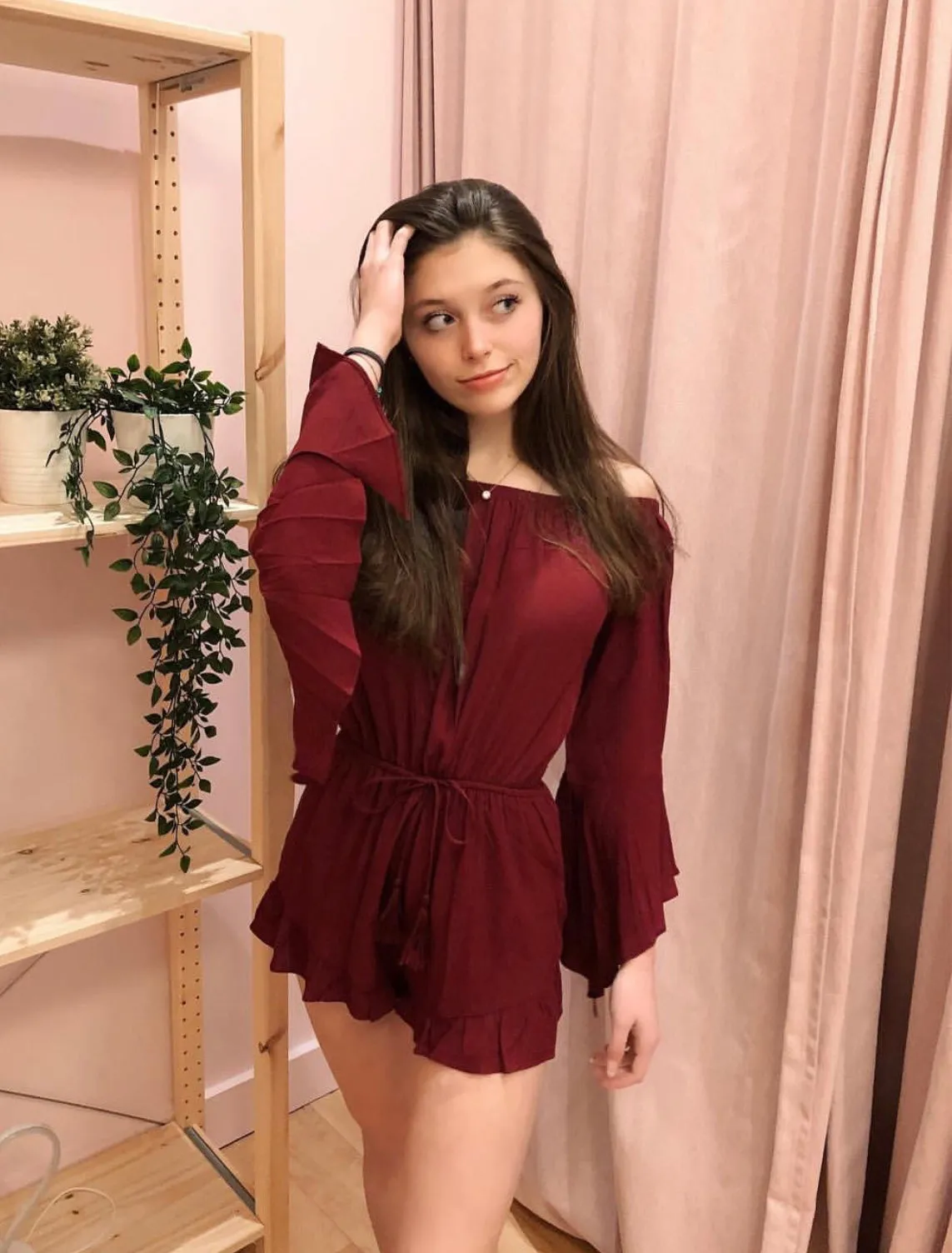 Off The Shoulder Bell Sleeve Tassel Ruffle Hem Romper