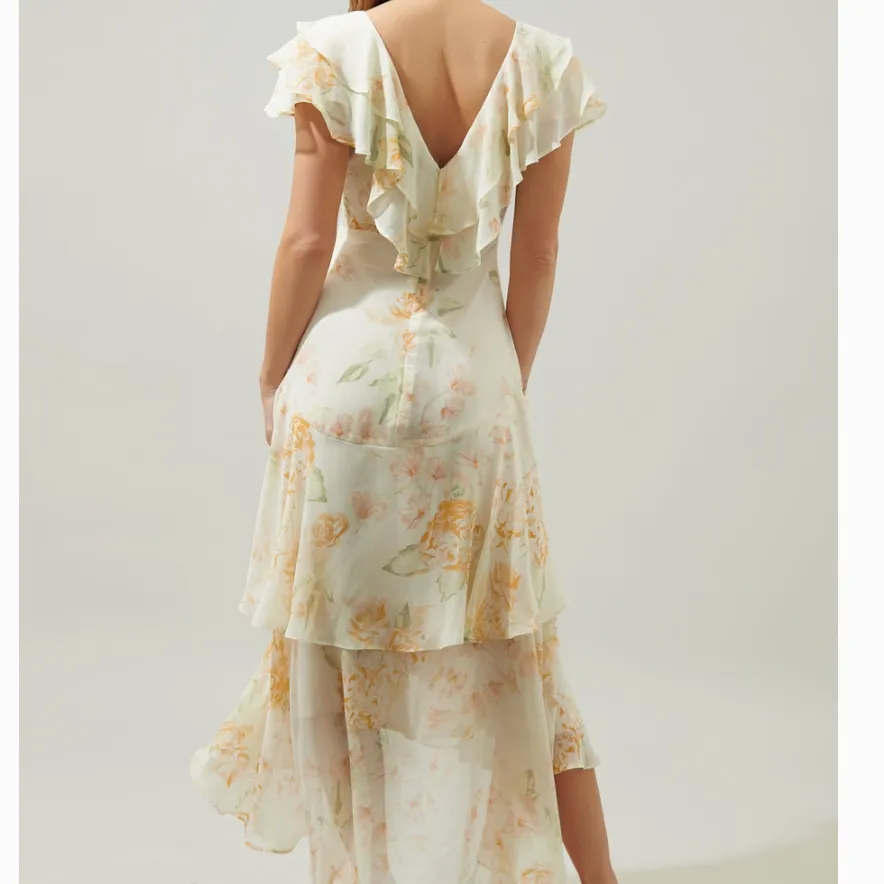 Once Upon A Time Ruffle Tiered Floral Ivory Midi Dress- FINAL SALE