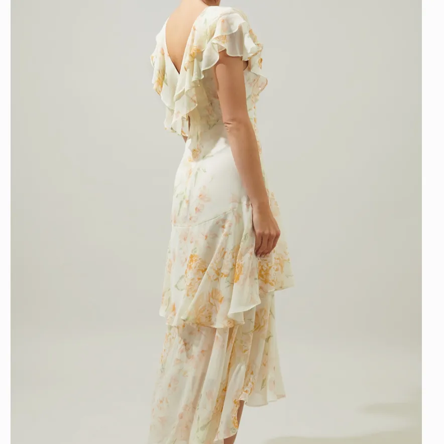 Once Upon A Time Ruffle Tiered Floral Ivory Midi Dress- FINAL SALE