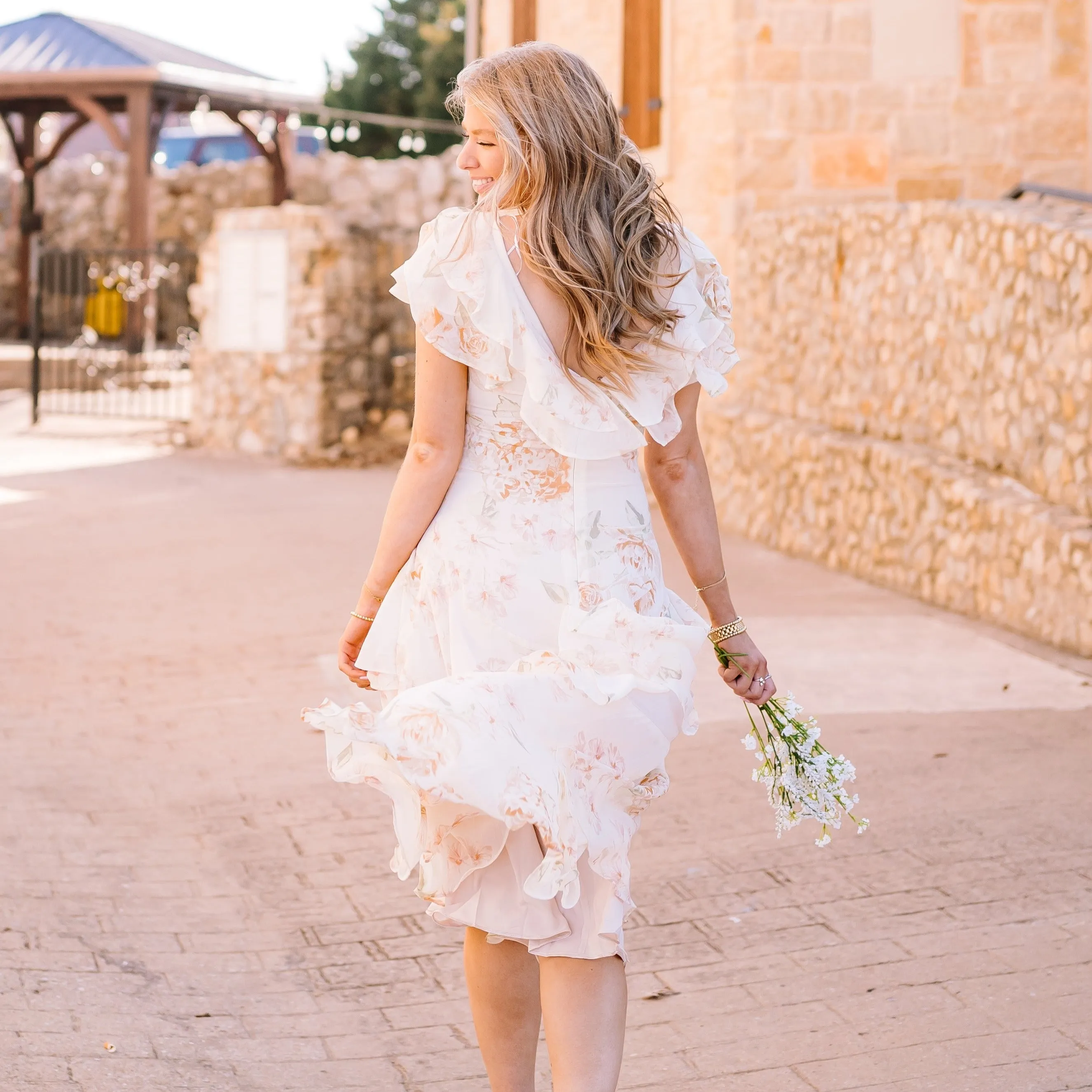 Once Upon A Time Ruffle Tiered Floral Ivory Midi Dress- FINAL SALE