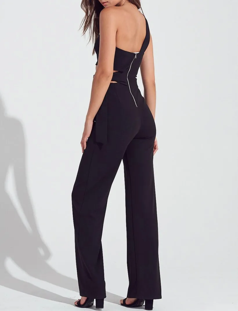 One Shoulder Side Tie Cut Out Jumpsuit