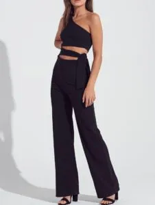 One Shoulder Side Tie Cut Out Jumpsuit