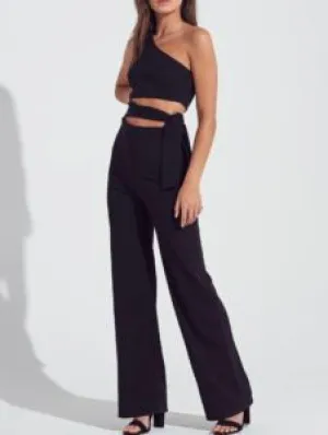 One Shoulder Side Tie Cut Out Jumpsuit