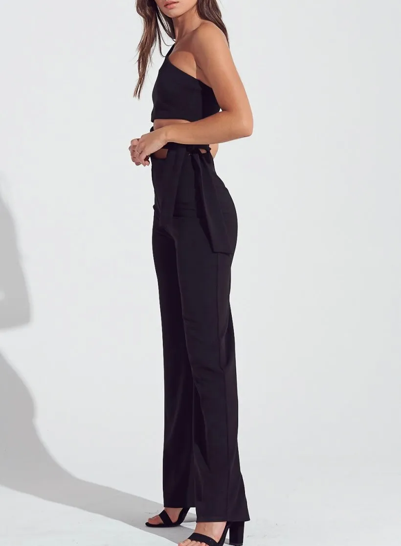 One Shoulder Side Tie Cut Out Jumpsuit