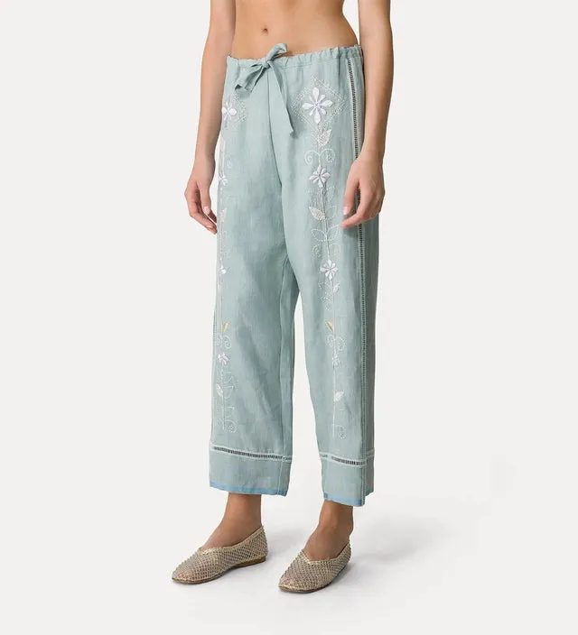 Oniric Blossom Emb. Linen Drawstring Pant