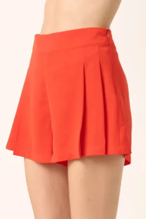 Orange Invisible Side Zipper Pleated Shorts