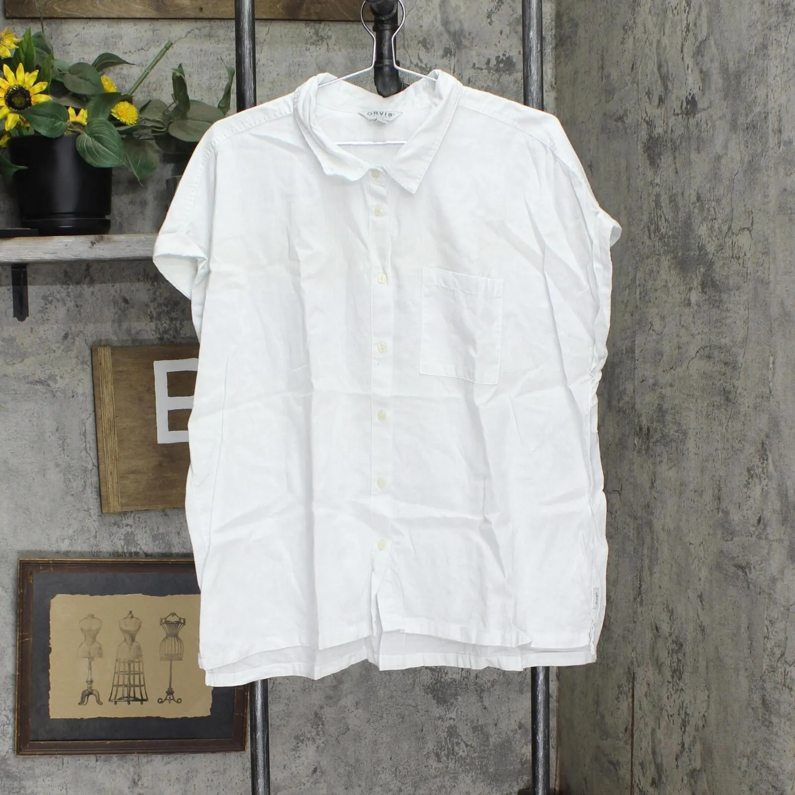 Orvis Womens Linen Blend Button Up Shirt 1758407 White 2XL
