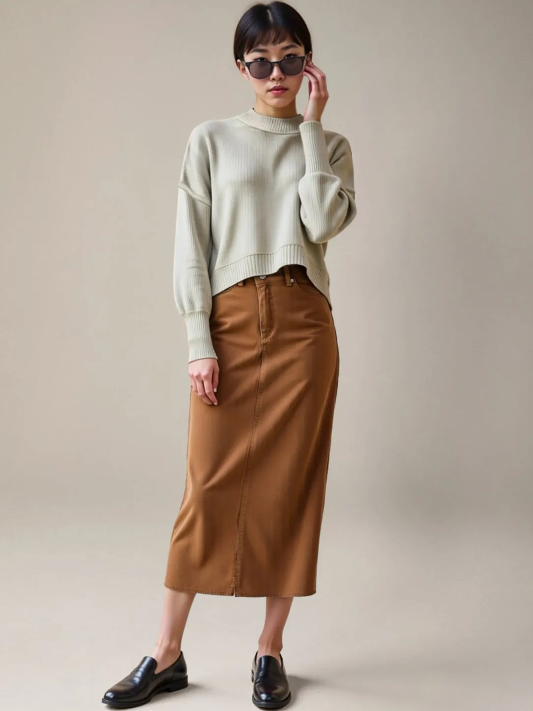 Oversized Cropped Crew Neck Sweater