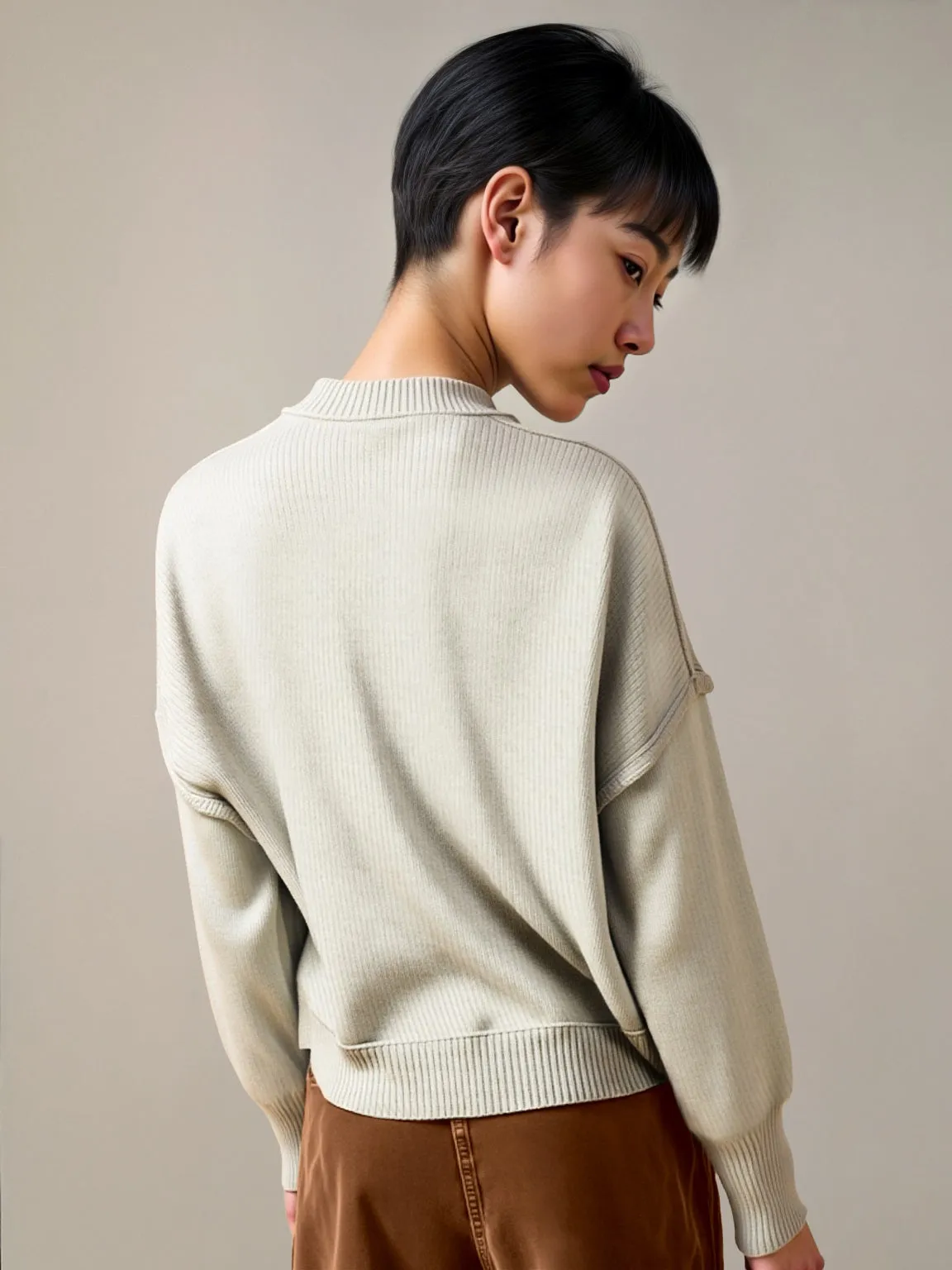 Oversized Cropped Crew Neck Sweater