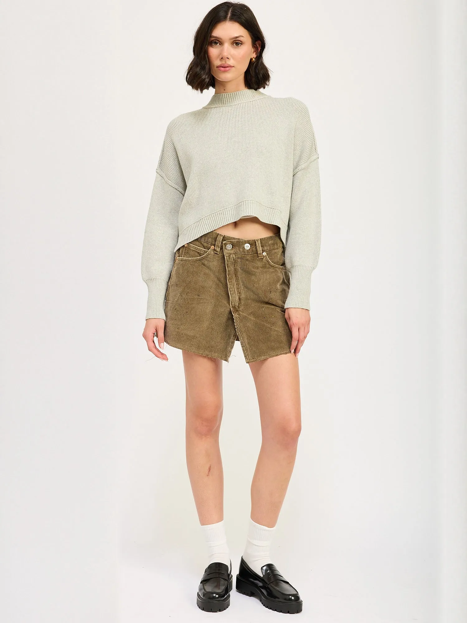 Oversized Cropped Crew Neck Sweater