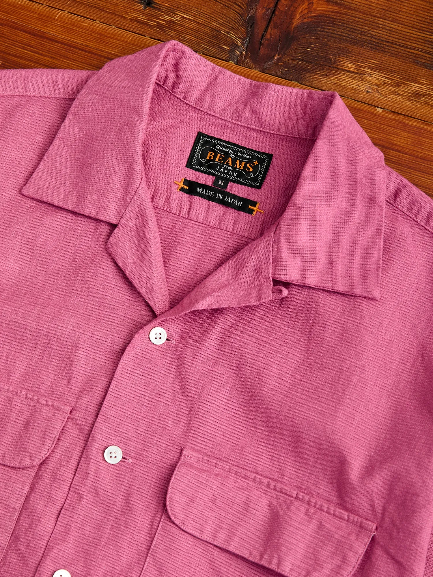 Panama Cloth Open Collar Shirt in Dusty Pink