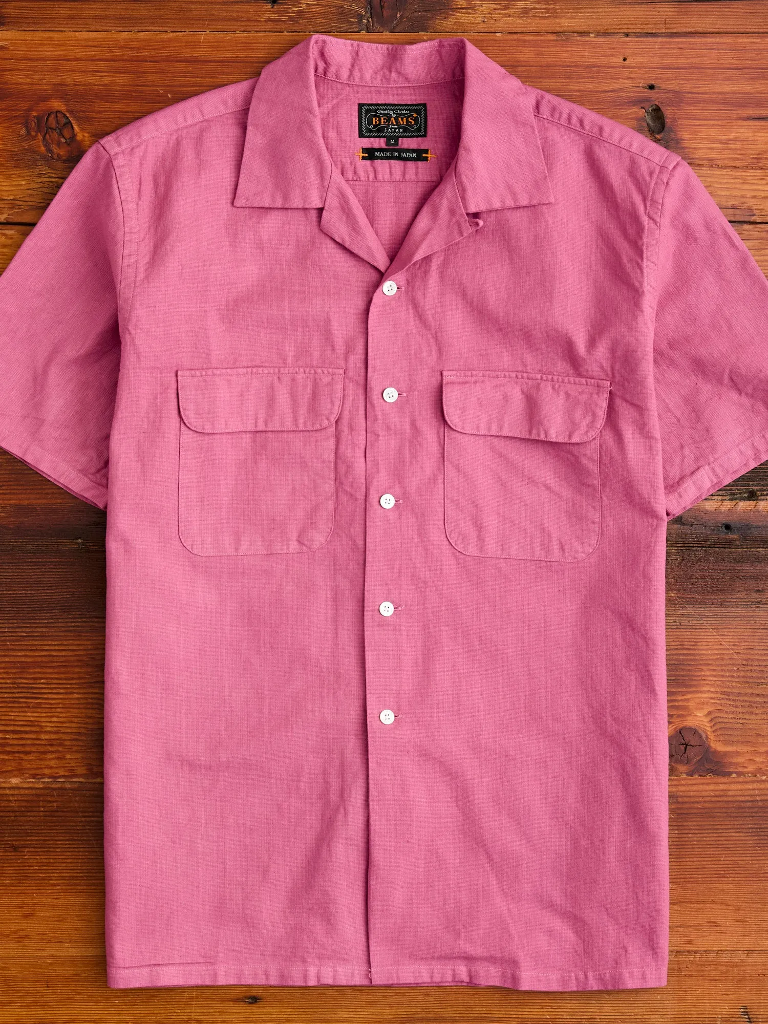 Panama Cloth Open Collar Shirt in Dusty Pink