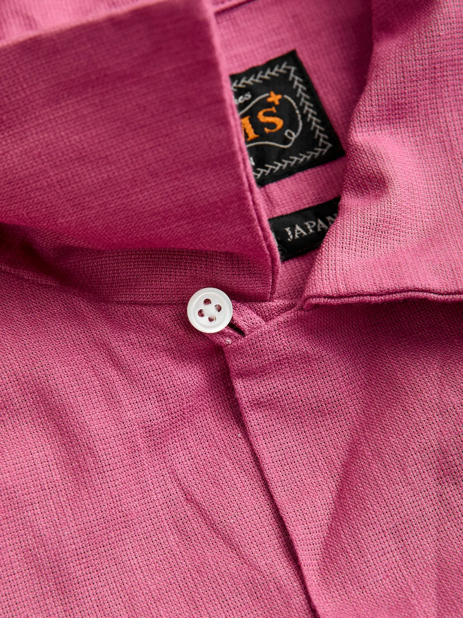 Panama Cloth Open Collar Shirt in Dusty Pink