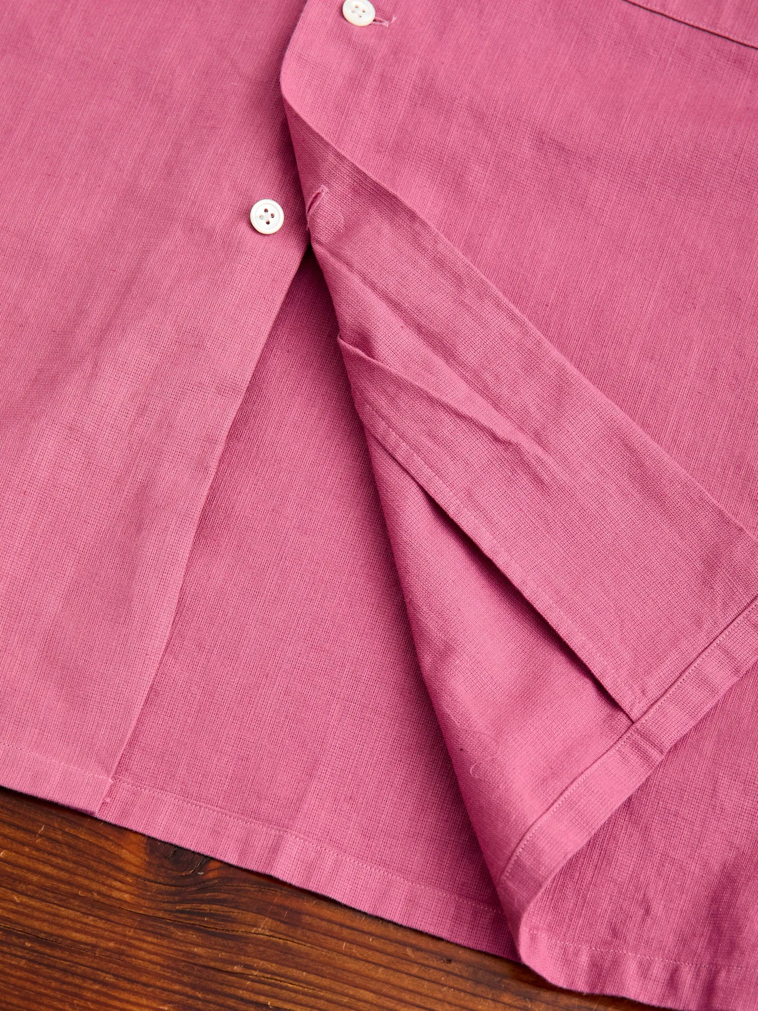 Panama Cloth Open Collar Shirt in Dusty Pink