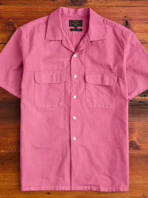 Panama Cloth Open Collar Shirt in Dusty Pink