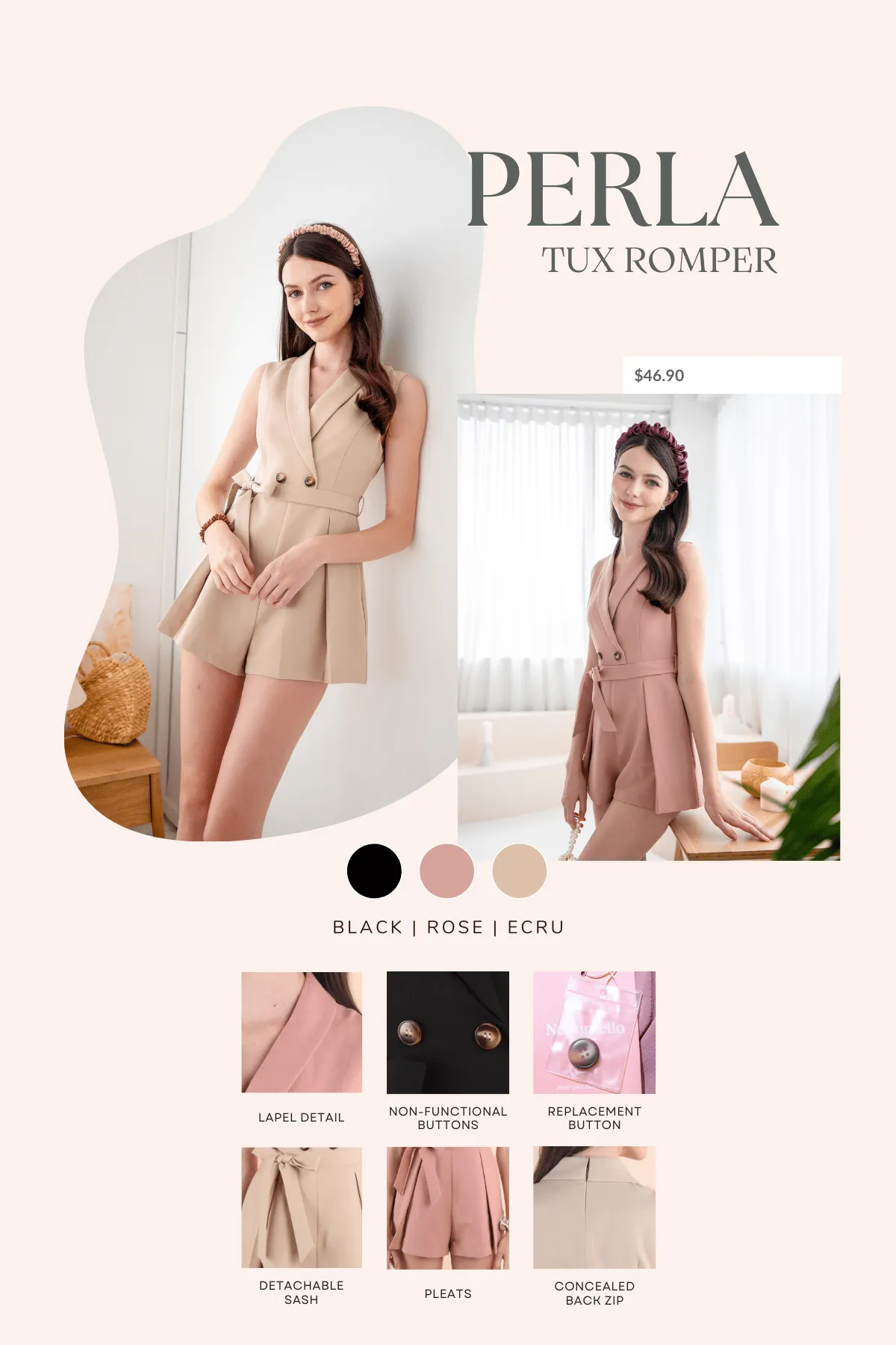 PERLA TUX ROMPER IN ROSE