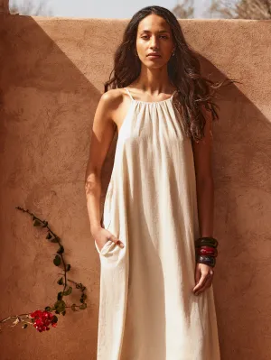 Petite Ecru Tie-Detail Linen-Blend Maxi Dress