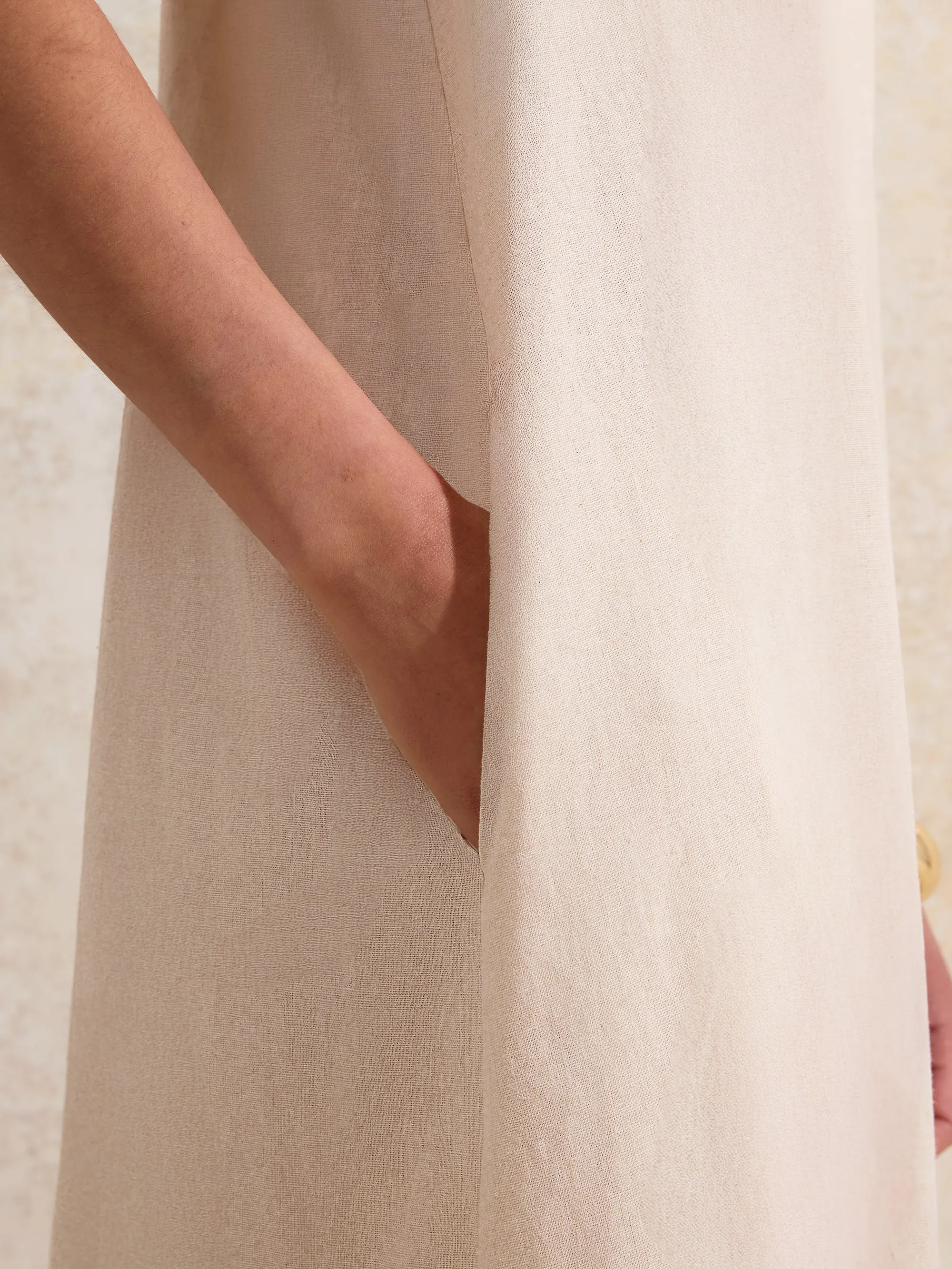 Petite Ecru Tie-Detail Linen-Blend Maxi Dress