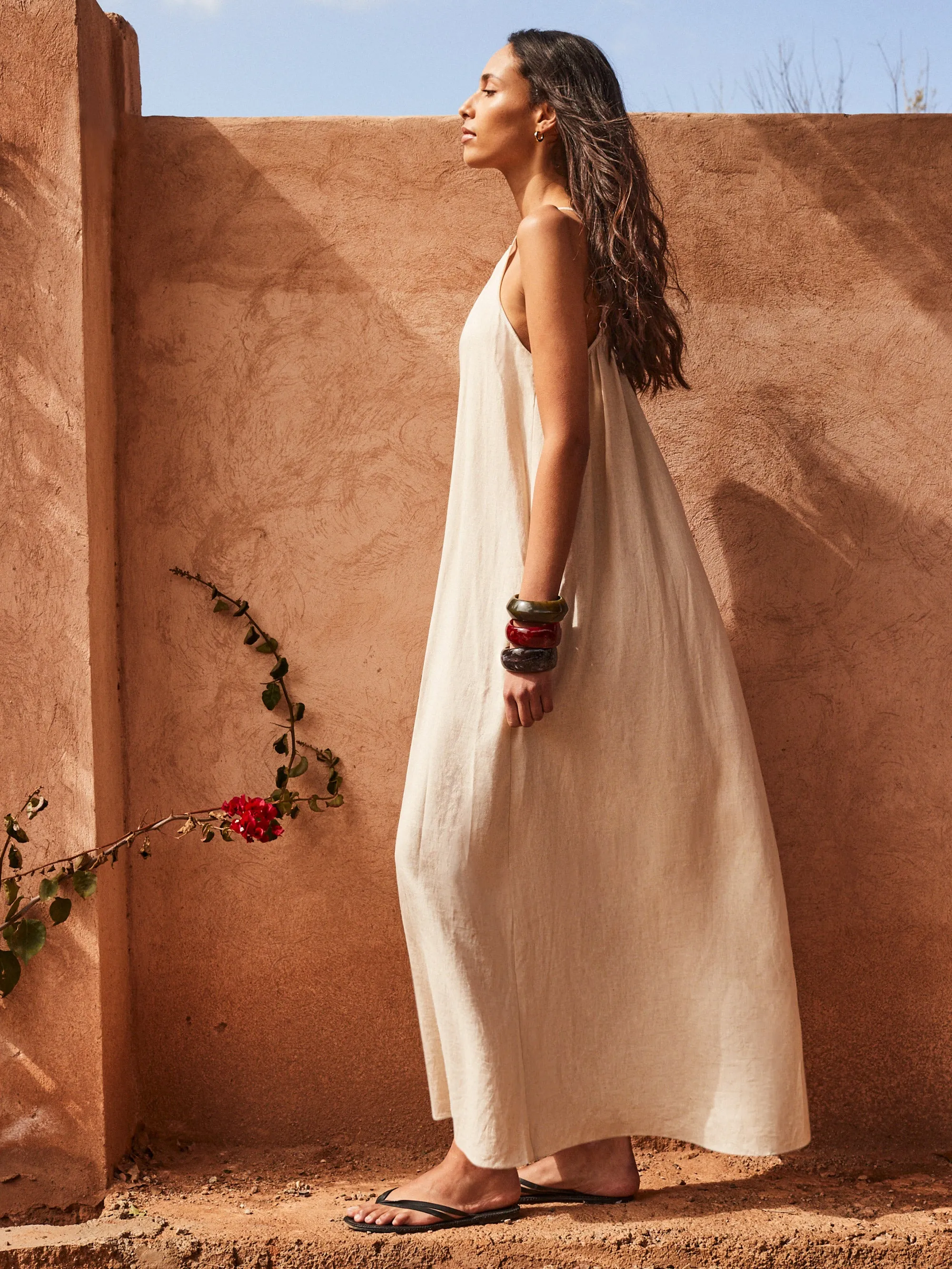 Petite Ecru Tie-Detail Linen-Blend Maxi Dress