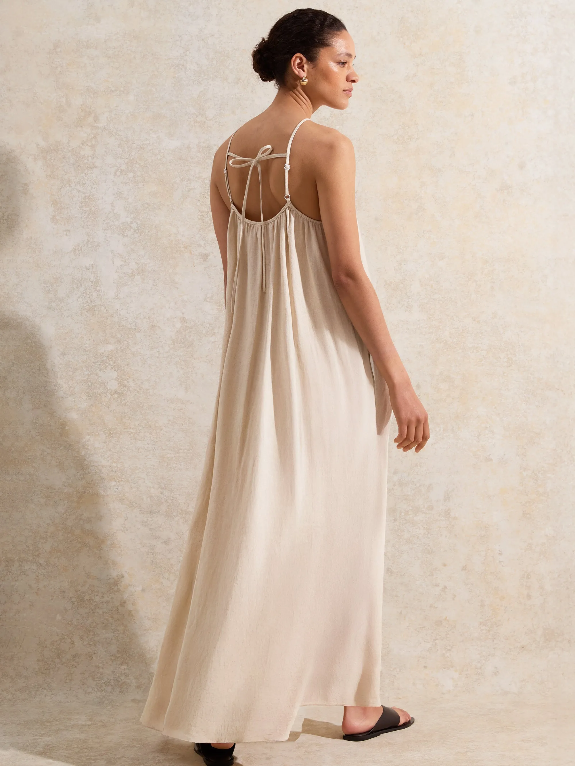 Petite Ecru Tie-Detail Linen-Blend Maxi Dress