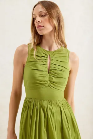 Petite Green Cotton Keyhole Front Midi Dress