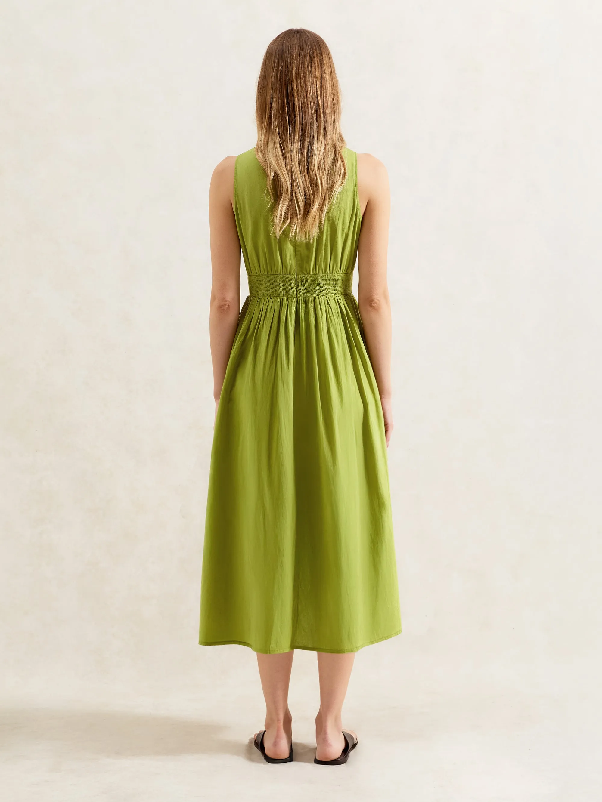 Petite Green Cotton Keyhole Front Midi Dress
