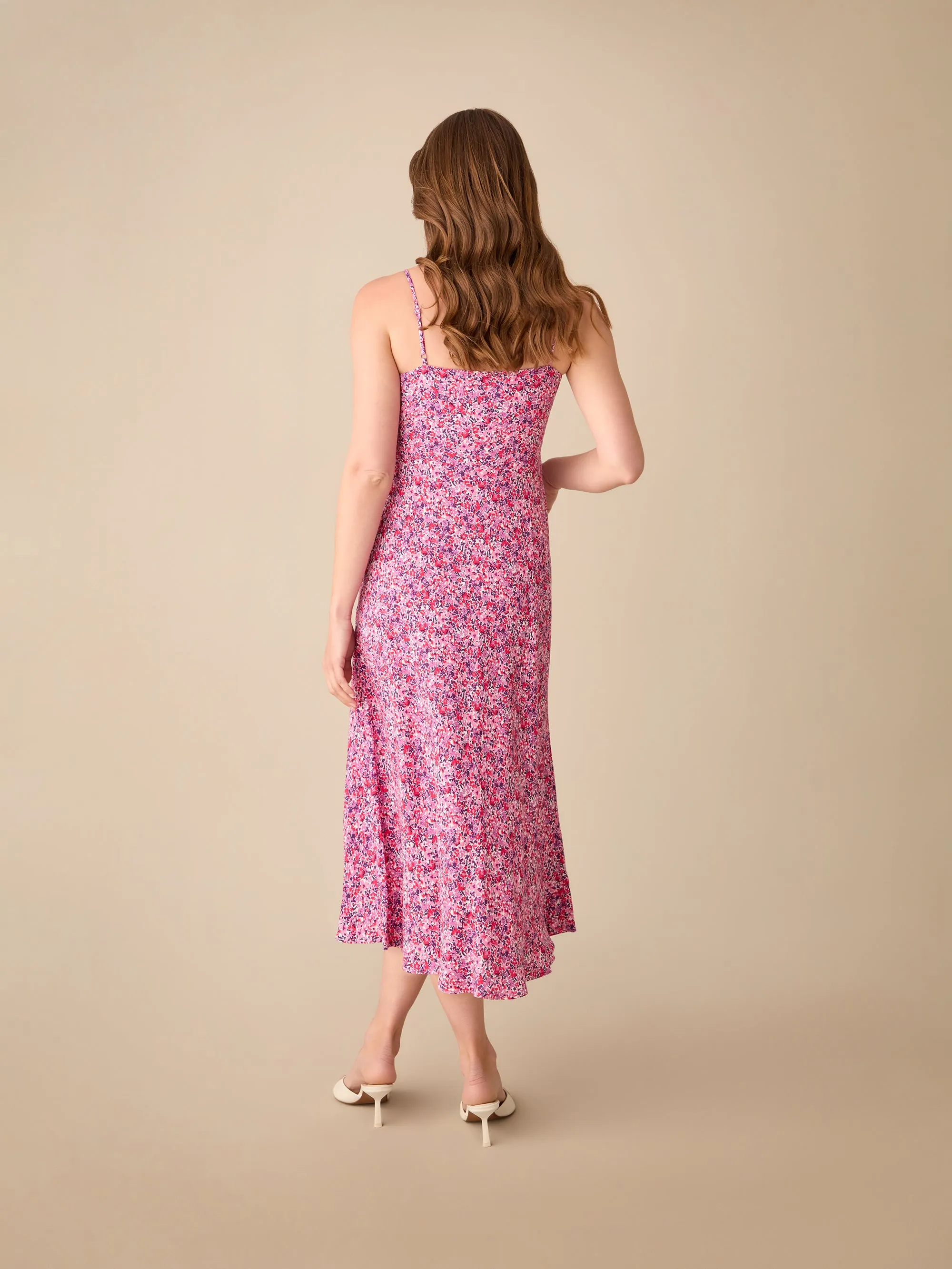 Petite Pink Ditsy Print Keyhole Front Midi Dress