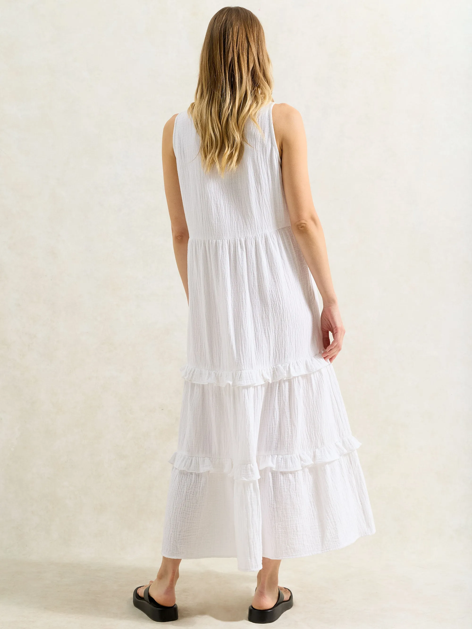 Petite White V-Neck Cheesecloth Midaxi Dress