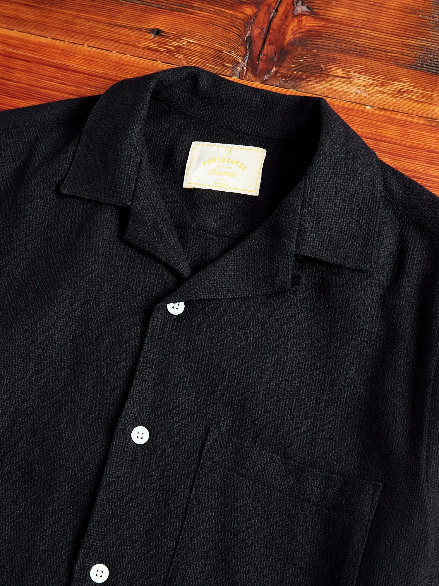 Pique Button-Up Shirt in Black