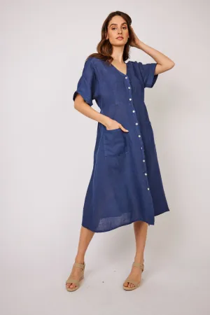 Pistache Button Down Linen Dress with Pockets
