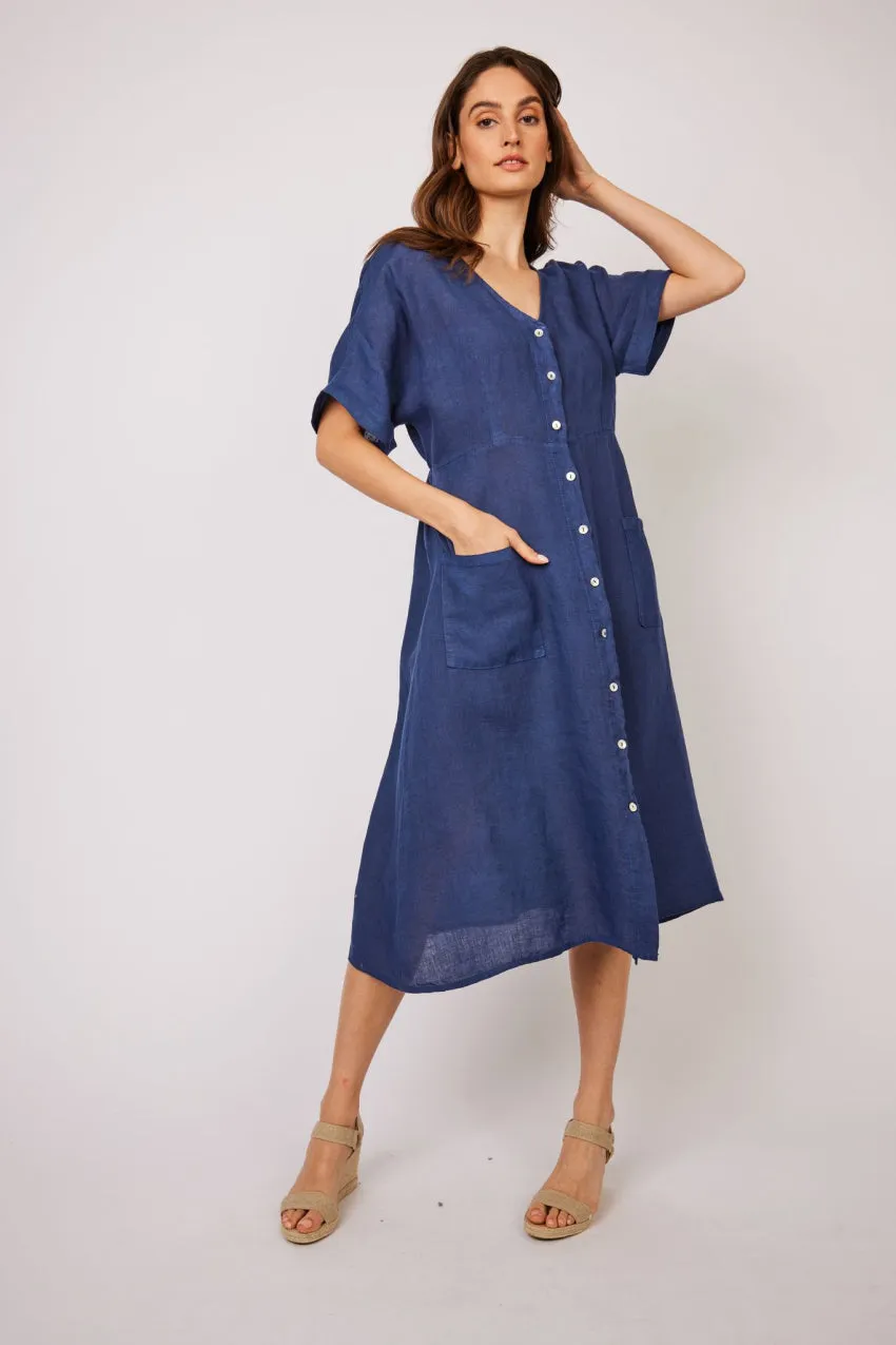 Pistache Button Down Linen Dress with Pockets