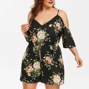Plus Size Floral Print Summer Rompers for Women
